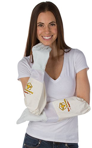 Goatskin Beekeeping Gloves (Large) for Men & Women Elastic Sting Proof Canvas Cuffs Ventilated for Comfort Goat Skin Leather Apiary Bee Gloves Ideal for Professional or Beginning Beekeeper - size: Large
