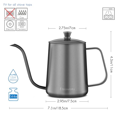 Easyworkz Gage Gooseneck Pour Over Coffee Kettle 20 oz Stainless Steel Hand Drip Coffee Pot with Long Narrow Spout - color: Black