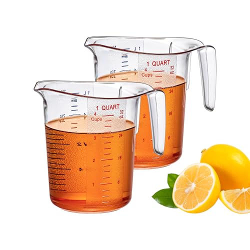 Amazing Abby - Melissa - 32-Ounce Plastic Measuring Pitcher (2-Pack), 4-Cup (1-Quart) Food-Grade Measuring Jug, Unbreakable, Stackable, Dishwasher-Safe, Great for Oil, Vinegar, Flour, and More - style: 2-Pack