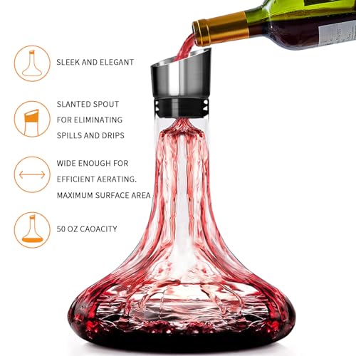 Wine Decanter Built-in Aerator Pourer, 1500ml /50oz Wine Carafe with Aerator,Cleaning Beads and Cork Ball,100% Lead-free Crystal Glass Red Wine Aerator, Wine Gift for Men, Wine Accessories - style: Wine Decanter Set