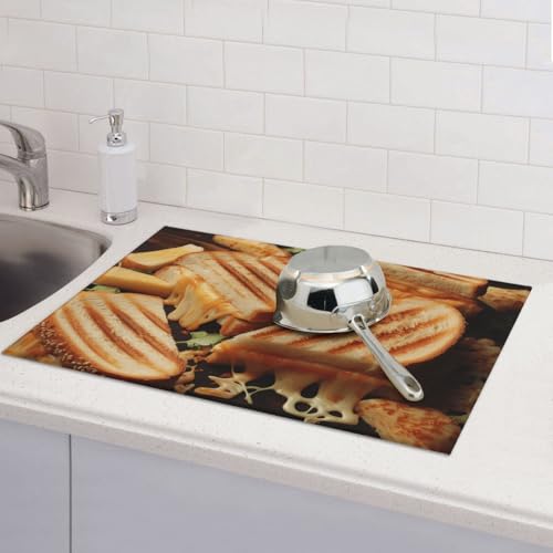 Cheese Sandwiches Dish Drying Mats For Kitchen Counter Absorbent Microfiber Drying Pad Reversible Washable Dish Drainer Rack Mat 18"X24" Easy Clean For Home Kitchen Decor,Dining Room,Office