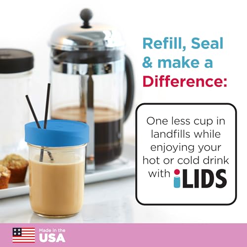 Wide-Mouth Mason Jar Drink Lid - USA Made, BPA-Free, Spill-Resistant for Coffee, Cold Brew & Iced Tea - Fits 3 3/8 in Ball & Kerr Wide Mouth - Pack of 2 - color: Sky Blue
