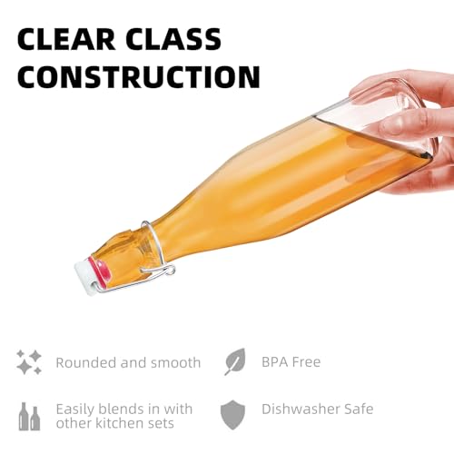 1Pc (16oz Round) clear Swing Top Brewing Bottles with Leak Proof Easy Caps, Glass Beer Bottle Flip Top Bottles For Kombucha, Kefir, Vanilla Extract, Beer (16oz Round) - size: 16 Ounces