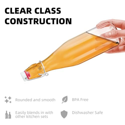 1Pc (16oz Round) clear Swing Top Brewing Bottles with Leak Proof Easy Caps, Glass Beer Bottle Flip Top Bottles For Kombucha, Kefir, Vanilla Extract, Beer (16oz Round) - size: 16 Ounces