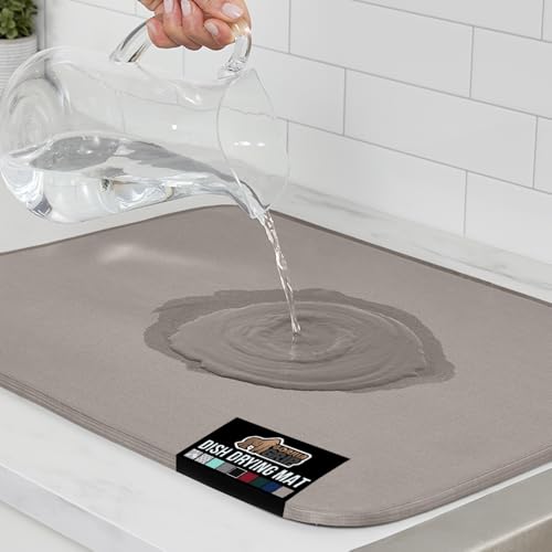 GORILLA GRIP Ultra Water Absorbent Microfiber Dish Drying Mat, 18x24, Quick Dry Thick Mesh, Slip Resistant Pad for Sink Dishes or Under Rack, Kitchen Counter Accessories, Machine Wash Mats, Almond - color: Almond, size: 18" x 24", style: Microfiber