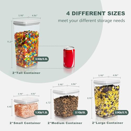 8 Pack Airtight Food Storage Containers with Lids, Pop Top Pantry Organizer Set, BPA-Free Clear Stackable Kitchen Containers with Measurement Marks for Cereal, Flour, Sugar, Pasta, Snacks - color: 8 Pcs Set