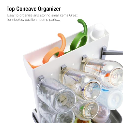 PandaEar Baby Bottle Drying Rack, Vertical Space-Saving Bottle Dryer Stand for Countertop with Removable Water Tray & Pegs, Holds Bottles, Nipples, Sippy Cups & Accessories, Grey