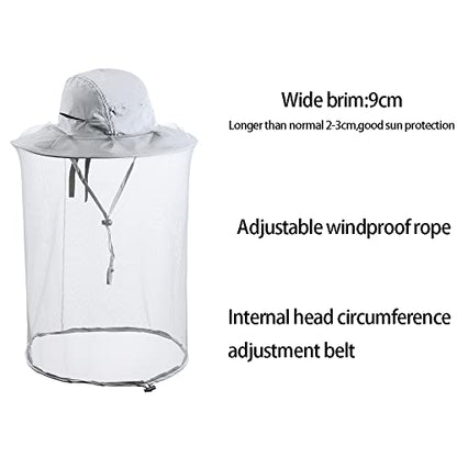 Bee Keeping Beekeeper Veil hat gnats Insect Bug Mosquito Fishing Gardening Cap with Head net Netting mesh Hood for Men Women - color: Light Gray
