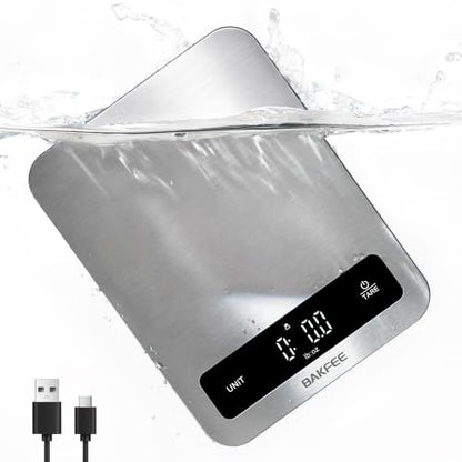 100% Waterproof Food Scale, IP67 Digital Kitchen Scale, Rechargeable (USB-C), 0.1oz/1g Precision, 22lb Capacity, Stainless Steel & Tempered Glass, for Cooking, Making Sourdough Bread, Black - color: Black