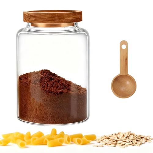 Glass Storage Jar with Lids Thicken Glass Coffee Canister Borosilicate Glass Food Containers for Spice Ground Nut Pasta Sugar Candy Tea (1200ml/40oz-1pack-with spoon) - color: 1200ml/40oz-1pack-with spoon
