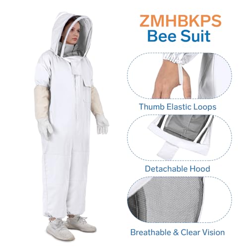 Beekeeper Suit, Full Body with Fencing Veil & Goatskin Gloves - size: XXL for 5'11"-6'2"