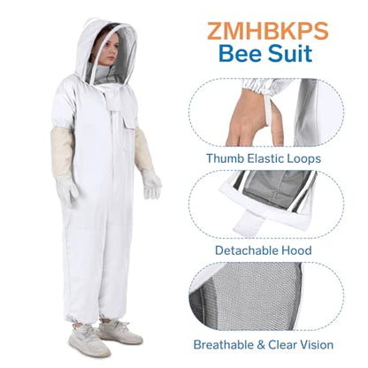 Beekeeper Suit, Full Body with Fencing Veil & Goatskin Gloves - size: XL for 5'7"-5'11"