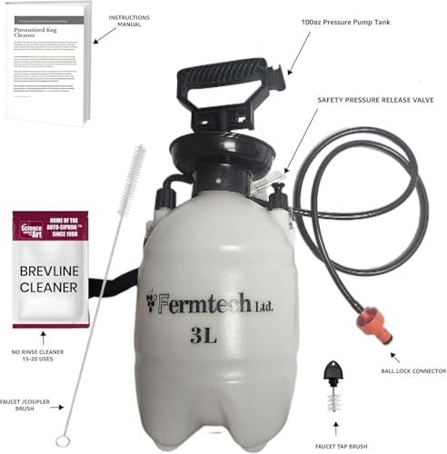 Beer Keg Line Beer Cleaning kit with 4oz Beer Line Cleaner - Hand Pump Pressurized - Easy Safe to Use Keg Cleaner - Brush Faucet Plug - With Ball Lock Keg Adapter - style: Ball Lock