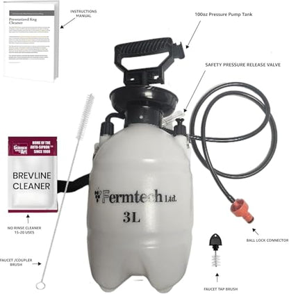 Beer Keg Line Beer Cleaning kit with 4oz Beer Line Cleaner - Hand Pump Pressurized - Easy Safe to Use Keg Cleaner - Brush Faucet Plug - With Ball Lock Keg Adapter - style: Ball Lock
