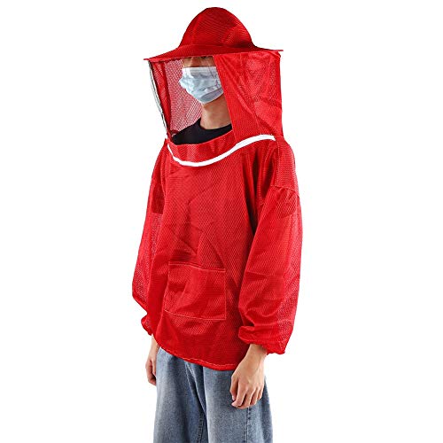 Tnfeeon Protective Gear Beekeeping Suit with Protective Round Veil for Apiary Backyard Beekeeping Jacket Professional Bee Suit for Men and Women Jacket (Red)