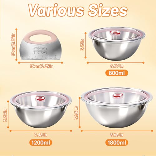 3 PCS Pizza Dough Proofing Container Set, 27oz/40oz/60oz 304 Stackable Stainless Steel Proofing Box with Clear Lid, Includes Dough Scraper, Ideal for Bulk Fermentation of Sourdough & Bread