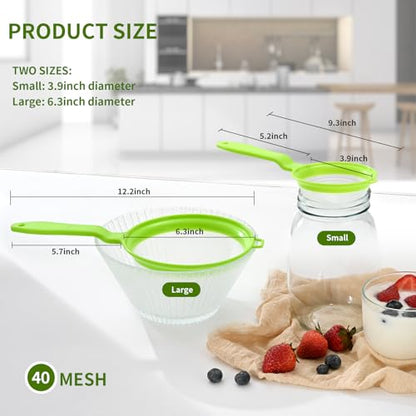 Luckyiren Kefir Strainer Set, 2-Size Plastic Non-Metal Sieve with Fine Mesh for Kefir Grains, Milk Kefir, Water Kefir & Kombucha - Durable, Food Grade & Easy Clean, Green - color: Green