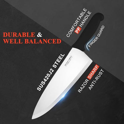 10 inch Japanese High Carbon Stainless Steel Chef Knife, Professional Sharp Wide Cook Knife with Non-slip Ergonomic Handle, for Kitchen Home Restaurant (Black) - color: Black