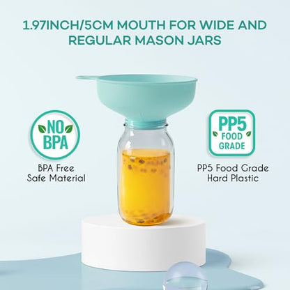 Wide Mouth Kitchen Funnel, Pisol Food Grade Plastic Canning Funnel with 4 Sizes Spouts for Filling and Regular Mason Jars, Spray Dropper Oil Bottle Jug Spices Shampoo Powder Oats Sauce LightGreen