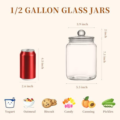 Glass Jars with Airtight Lid Set of 2, Food Jars 68 oz, Pickle Jars, Canning Jars, Glass Containers, Suitable for Kitchen, Pickles, Flour, Grains, Pasta, Sugar, Herbs, Coffee - color: 2 Litre（Set of 2）