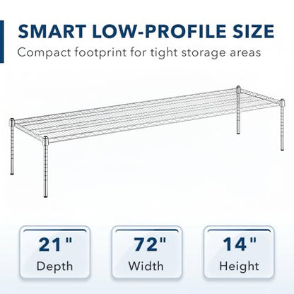 21" x 72" x 14" Chrome Wire Storage Shelf, Dunnage Rack, Commercial 1 Tier Small Shelf - color: Silver, size: 21"D x 72"W x 14"H