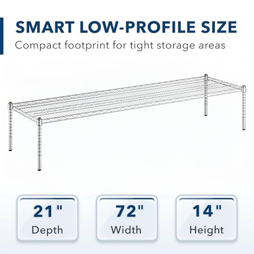 21" x 72" x 14" Chrome Wire Storage Shelf, Dunnage Rack, Commercial 1 Tier Small Shelf - color: Silver, size: 21"D x 72"W x 14"H