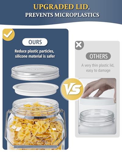 1 Gallon Glass Jars with Airtight Lid, 4.3" Wide Mouth Mason Jars, 2 PCS | Metal Screw Lid, Silicone Inner Lid, Handle and Non-Slip Base, BPA Free, 128 oz, Storage Containers for Flour, Sugar and Food