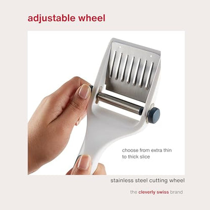Zyliss Dial & Slice Cheese Slicer - Adjustable, Handheld Cheese Slicer with Stainless Steel Edge and Ergonomic Handle White