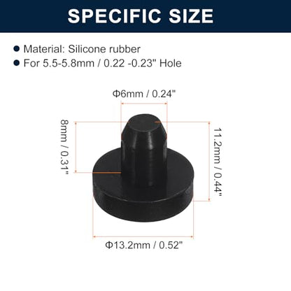 uxcell 32 Pieces Black Rubber Stopper, 6mm Plug Holes for 5.5-5.8mm/0.22-0.23" Hole - size: 5.5-5.8 mm