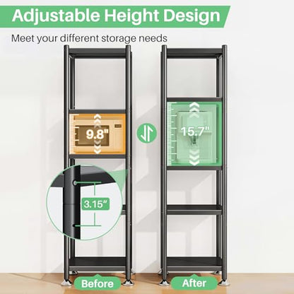 PXRACK 5-Tier Kitchen Storage Shelves, Adjustable Metal Shelves for Storage Pantry Shelves with Rolling Wheels, Storage Rack Shelving Unit Organizer for Bedroom Laundry Closet - size: 17"L x 12.4"W x 59"H