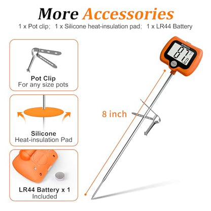 BOMATA Digital Candy Thermometer with Pot Clip, Deep Fry Oil Thermometer with Rotatable Display & Long Probe, for Candy Candle Making, Cooking, Food, Liquids, Water, Sugar.. Orange - color: Orange