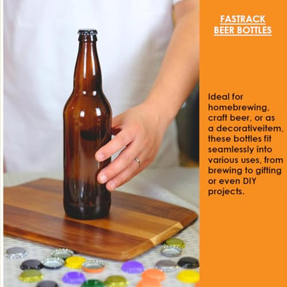 FastRack 22 oz Longneck Beer Bottles | Crown Cap Refillable Amber Beer Bottle | Food Grade – ECO Friendly Bottles for Home Brewing | Case of 12