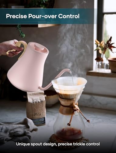 INTASTING Gooseneck Electric Kettle with ±1℉ Temperature Control for Pour Over Coffee & Tea, Quick Heating, BPA-Free Stainless Steel, Built-in Brew Timer, 1500W/0.9L (Munch Pink) - color: Munch Pink