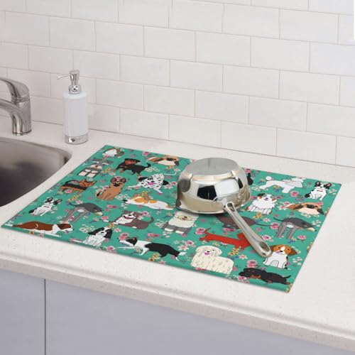 Dog Dish Drying Mat For Kitchen Microfiber Drying Mats Absorbent Reversible Dish Pad Draining Mats For Countertop Coffee Mats 18x24 Inch - color: Dog