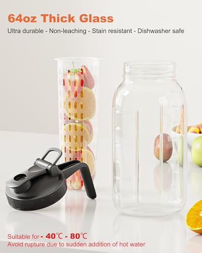 64oz Glass Mason Jar Pitcher (Half Gallon) – Airtight & Leakproof Glass Pitcher with Lid, Wide Mouth 2 Quart with Pour Spout, Ideal for Iced Tea, Sun Tea, Cold Brew, Breastmilk & Infused Drinks - color: Charcoal Black, size: 64 Ounces