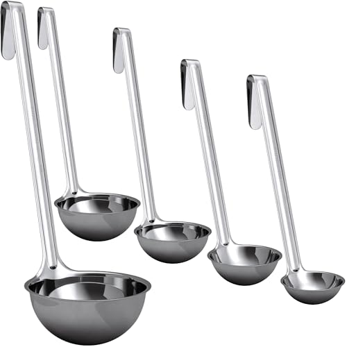 Sturdy, Ergonomic Combo Sizes Ladles 5 Pk. 1 2 4 6 8 Oz Stainless Steel Ladle with Long Handles. Best Kitchen Supplies for Stirring, Portioning and Serving Soup, Chili and Stew in Restaurants and Home - size: multi-5pk