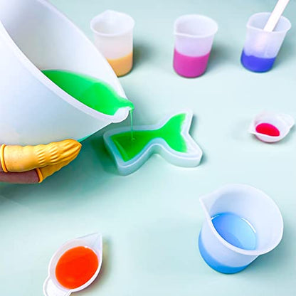 Silicone Measuring Cups for Resin Supplies - Kit with 600ml & 100ml Mixing Cups and Tools for Molds, Epoxy, Cooking, Casting Moulds, Jewelry Making - size: 600ML+100ML