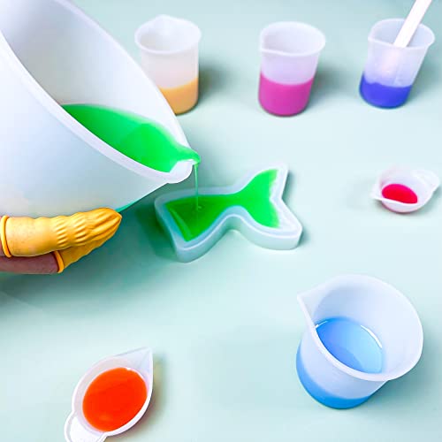Silicone Measuring Cups Kit for Resin, Epoxy Supplies Set with 600ml, 250ml & 100ml Silicone Cups, Reusable Resin Supplies Cups with Silicone Mat, Stir Sticks, Mixing Cups for Molds Arts, Crafts - size: 600ML+250ML+100ML