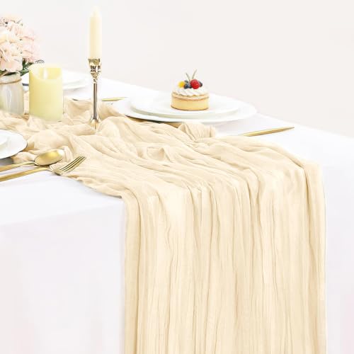 10ft Cream Beige Cheese Cloth Table Runner, 35x120 Inches Summer Ivory Gauze Table Runner Rustic Cream Cheesecloth Table Runner Wedding Bridal Baby Shower Home Decor - color: Beige, size: 10ft x 1pc