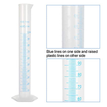 Plastic Graduated Cylinder, Transparent Measuring Cylinder Durable Lab Test Tube Flask, 2-Sided Measuring Lines Graduated Cylinder Beaker for Science Projects, Pour Spout (10, 100ml) - size: 100ml