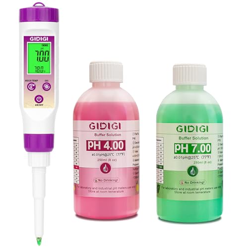 pH Meter Food Digital Electronic pH Tester for Fermentation 3 * 50ml pH Buffer Calibration Solution Kits Hot Sauce Food Tester Probe for Cheese Sourdough pH Temperature pH Test Strips for Acidity
