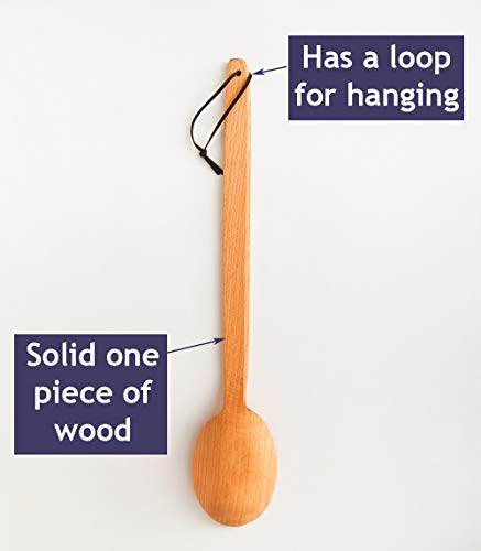 ECOSALL Heavy Duty Large Wooden Spoon 18-inch, Long Handle Cooking Tool With a Scoop. Nonstick Big Spoon for Stirring Mixing Cajun Crawfish Boil Wall Décor. Super Strong Sturdy Giant Hardwood Untesil