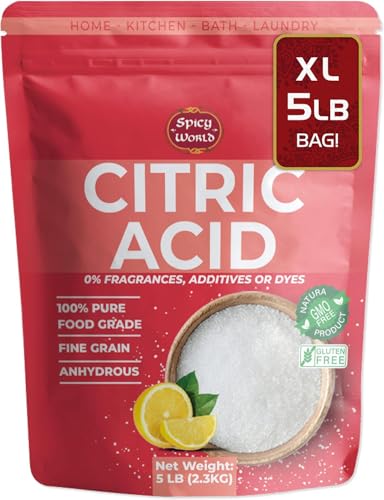 Pure Citric Acid, 5 Pound - Food Grade & Non-GMO- Natural Food Preservative, All Purpose Cleaning Agent, Beauty Ingredient- by Spicy World