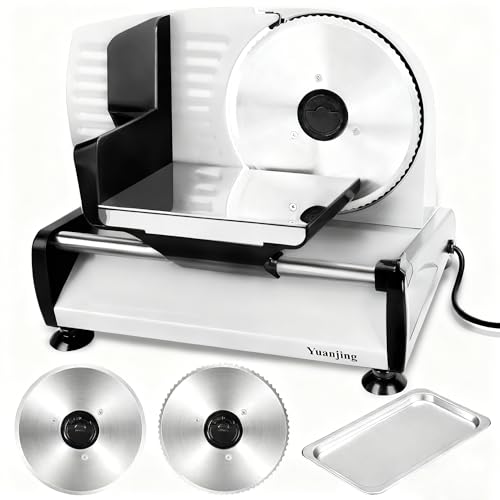 Meat Slicer 200W Electric Deli Food Slicer with 2 Removable 7.5" Stainless Steel Blade, Adjustable Thickness for Home Use, Child Lock Protection, Easy to Clean, Cuts Meat, Bread and Cheese