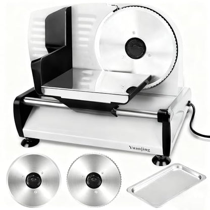Meat Slicer 200W Electric Deli Food Slicer with 2 Removable 7.5" Stainless Steel Blade, Adjustable Thickness for Home Use, Child Lock Protection, Easy to Clean, Cuts Meat, Bread and Cheese