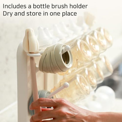 LUNELL Baby Bottle Drying Rack 20 Hooks Space-Saving Vertical Brush Holder | Drip Tray, Countertop Organizer, Pump Parts, Pacifiers, Nipples, Baby Feeding Accessories, Ivory White