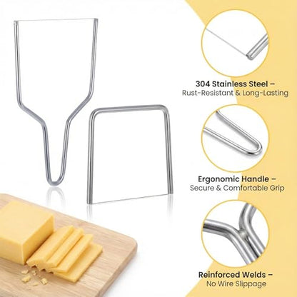 TIESOME 2 PCS Cheese Slicer with Wire Cheese Cutter, Y Type & U Type Sturdy Stainless Steel Cheese Slicer Kit for Block Cheese and Butter Slicer Tool
