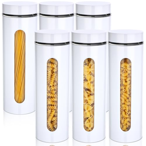 Mimorou 6 Pack Kitchen Canisters Set Airtight Coffee Sugar Tea Storage Jars with Window Glass Stainless Steel Containers with Lids for Flour Cookies Spices Grains Kitchen Decorations(White,60 oz) - color: White, size: 60 oz