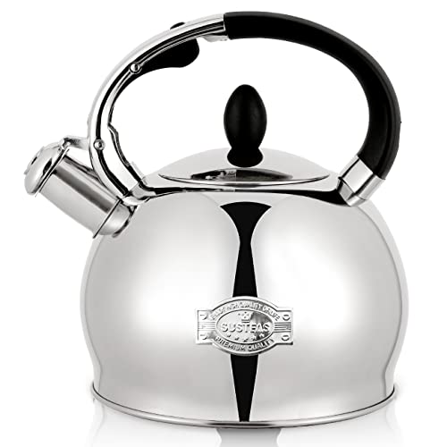 SUSTEAS Stove Top Whistling Tea Kettle - Food Grade Stainless Steel Teakettle Teapot with Cool Touch Ergonomic Handle, With 1 Silicone Pinch Mitt Included,2.64 Quart(SILVER) - color: Silver