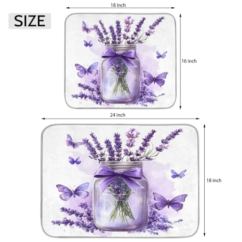 Lavender Mason Jar Dish Drying Mat Kitchen Counter Mats 18" x 24" Microfiber Absorbent Dry Pads for Coffee Bar Non-Slip Dishes Pad - size: 18x24 in